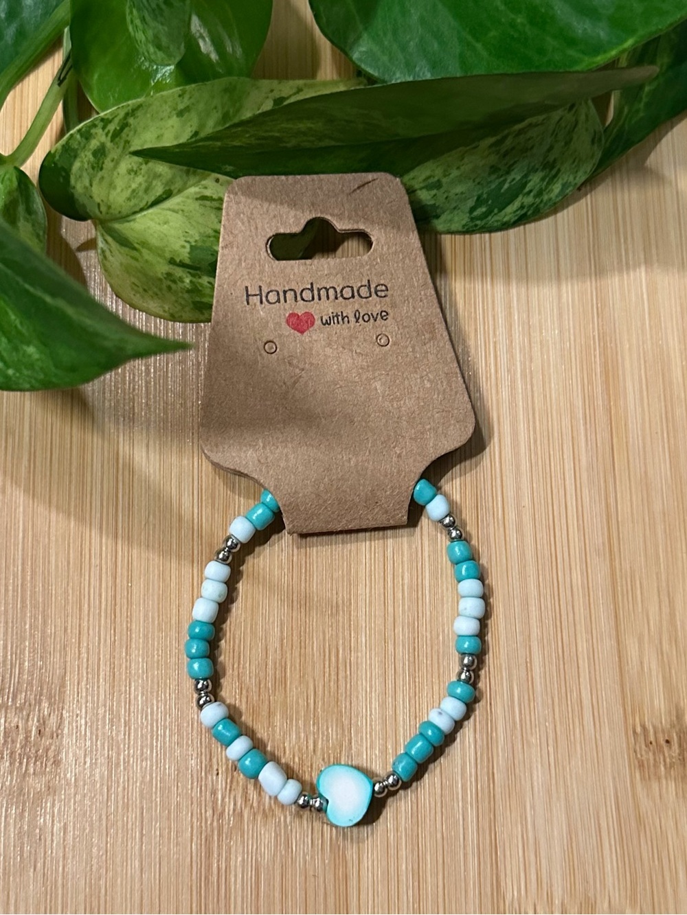 💖✨ Heart Stretchy Beaded Bracelet | Handmade | Clay Heart Charm 💖